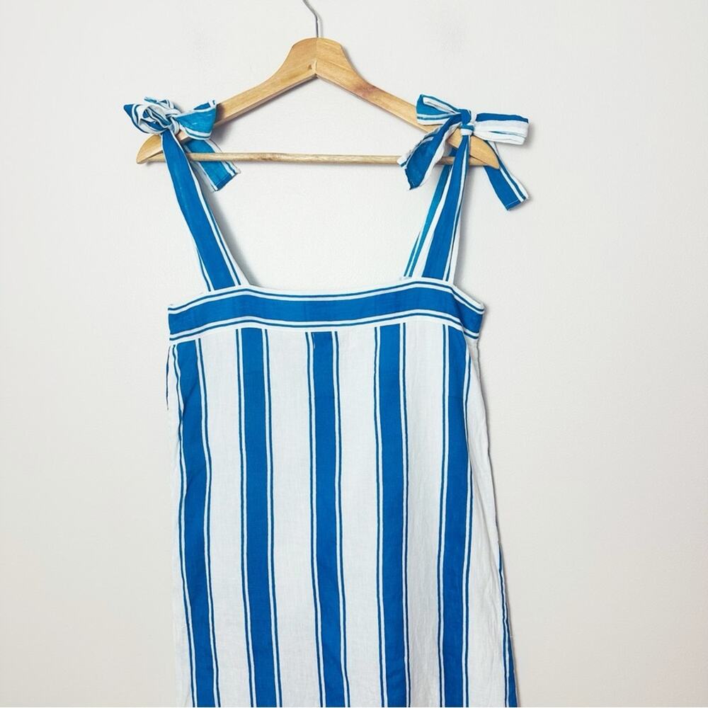 Olivia James The Label Striped Linen Dress Tie Shoulder Size XS Blue White - Picture 6 of 10